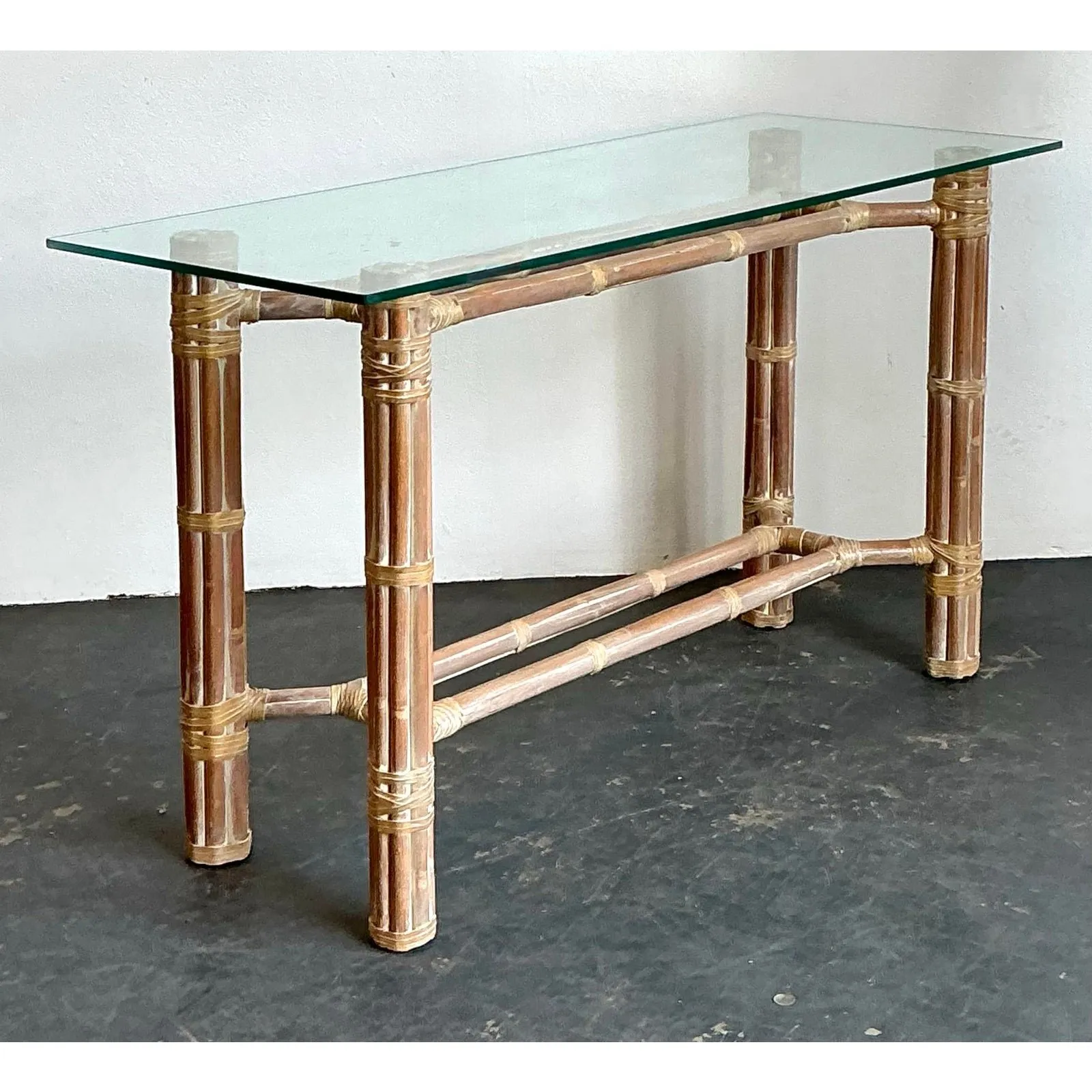Vintage Bundled Rattan Console Table After McGuire — additional photo 4