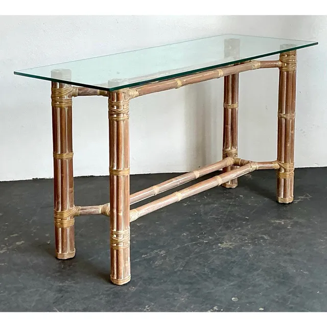 Vintage Bundled Rattan Console Table After McGuire — additional photo 4