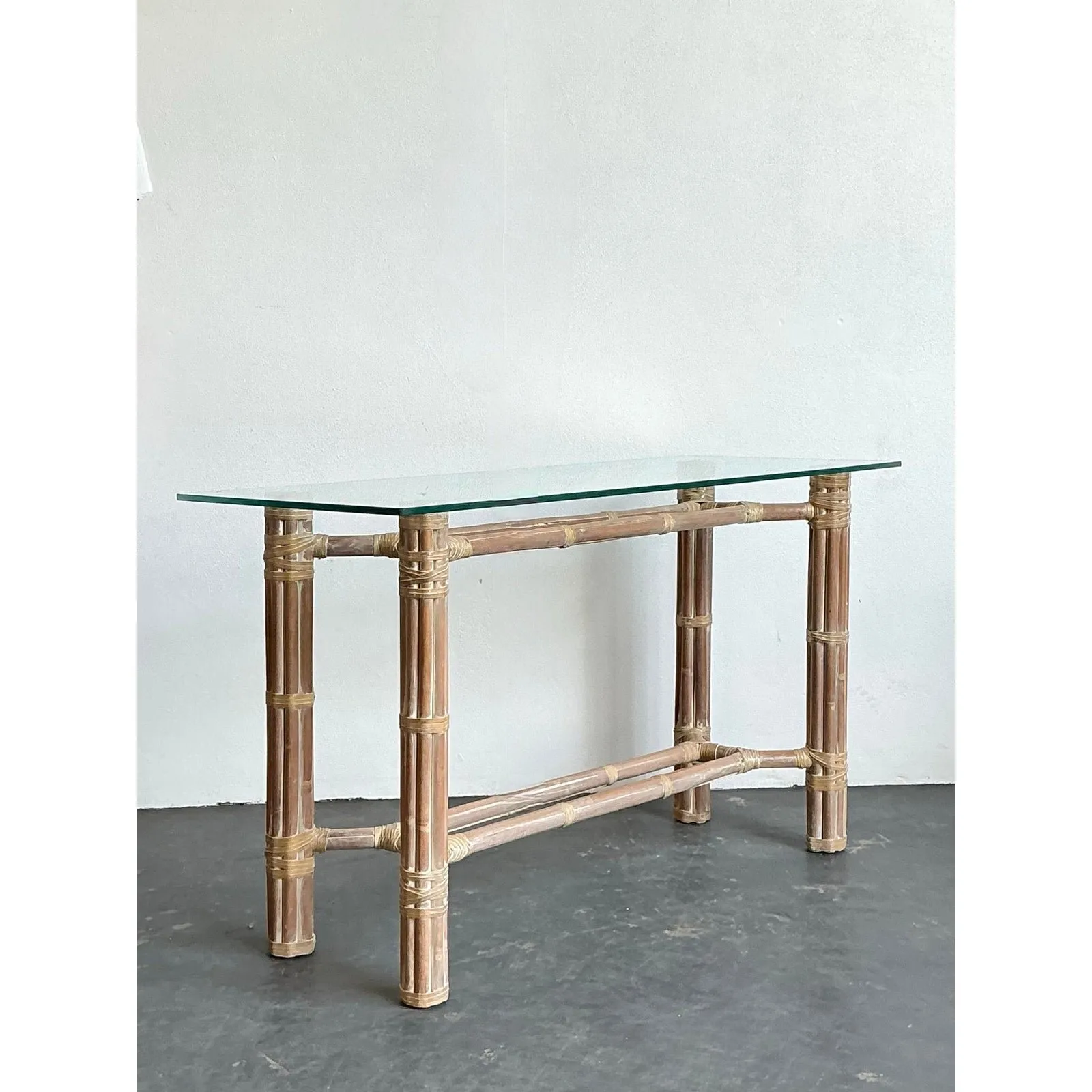 Vintage Bundled Rattan Console Table After McGuire — additional photo 3
