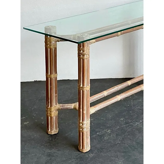 Vintage Bundled Rattan Console Table After McGuire — additional photo 8