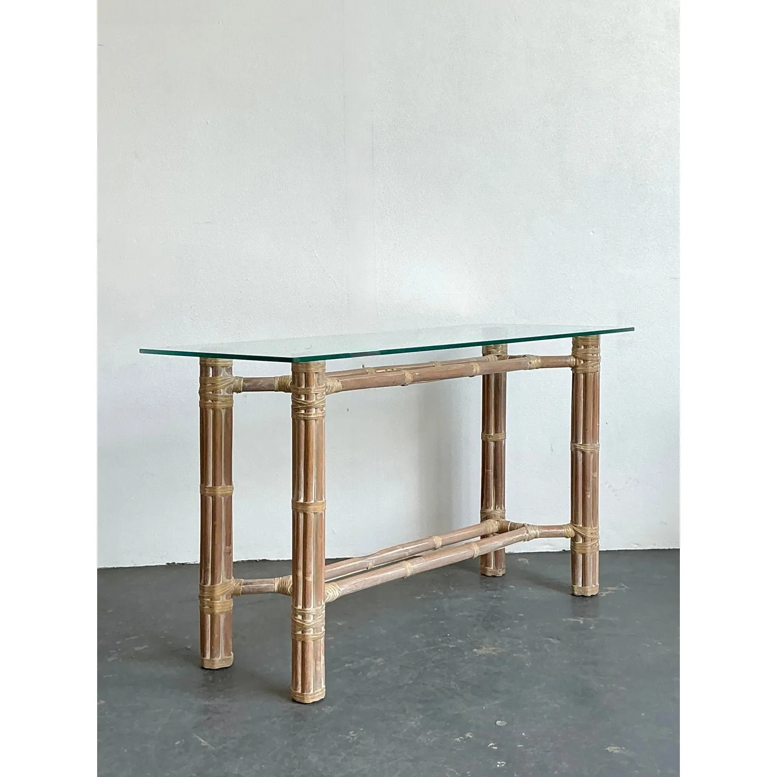 Vintage Bundled Rattan Console Table After McGuire — additional photo 2