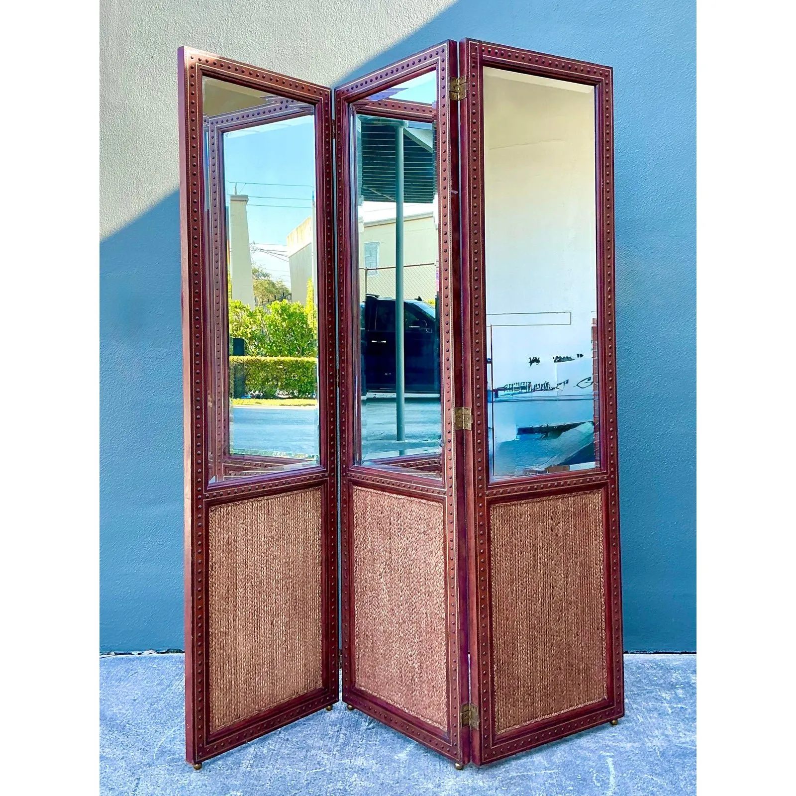Vintage Maitland Smith Nailhead Leather Screen — additional photo 3