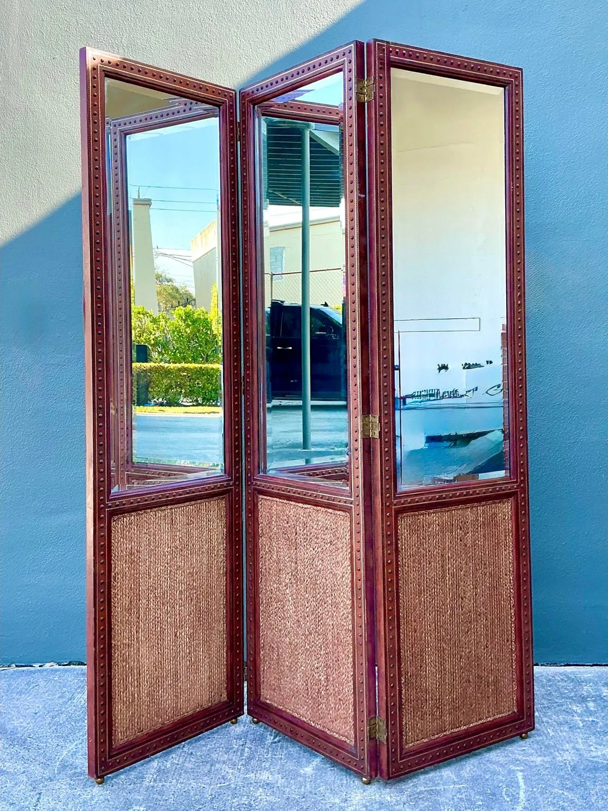 Vintage Maitland Smith Nailhead Leather Screen — additional photo 3