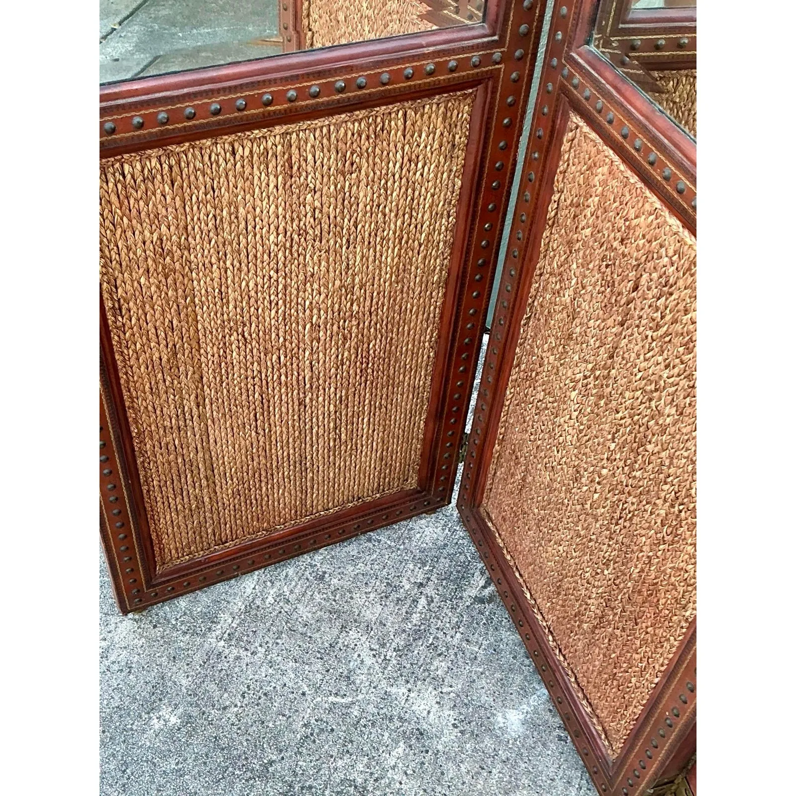 Vintage Maitland Smith Nailhead Leather Screen — additional photo 4