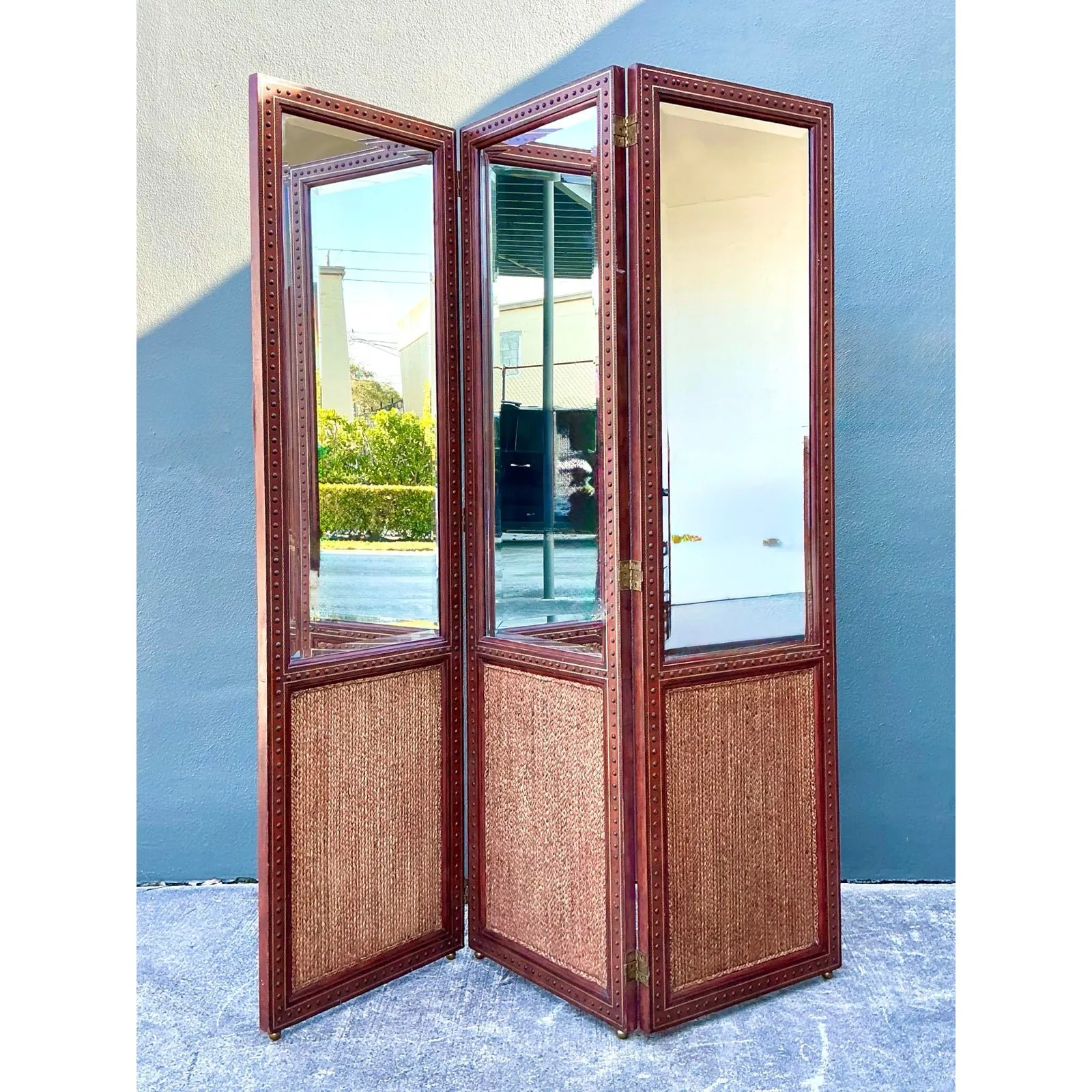 Vintage Maitland Smith Nailhead Leather Screen — additional photo 2