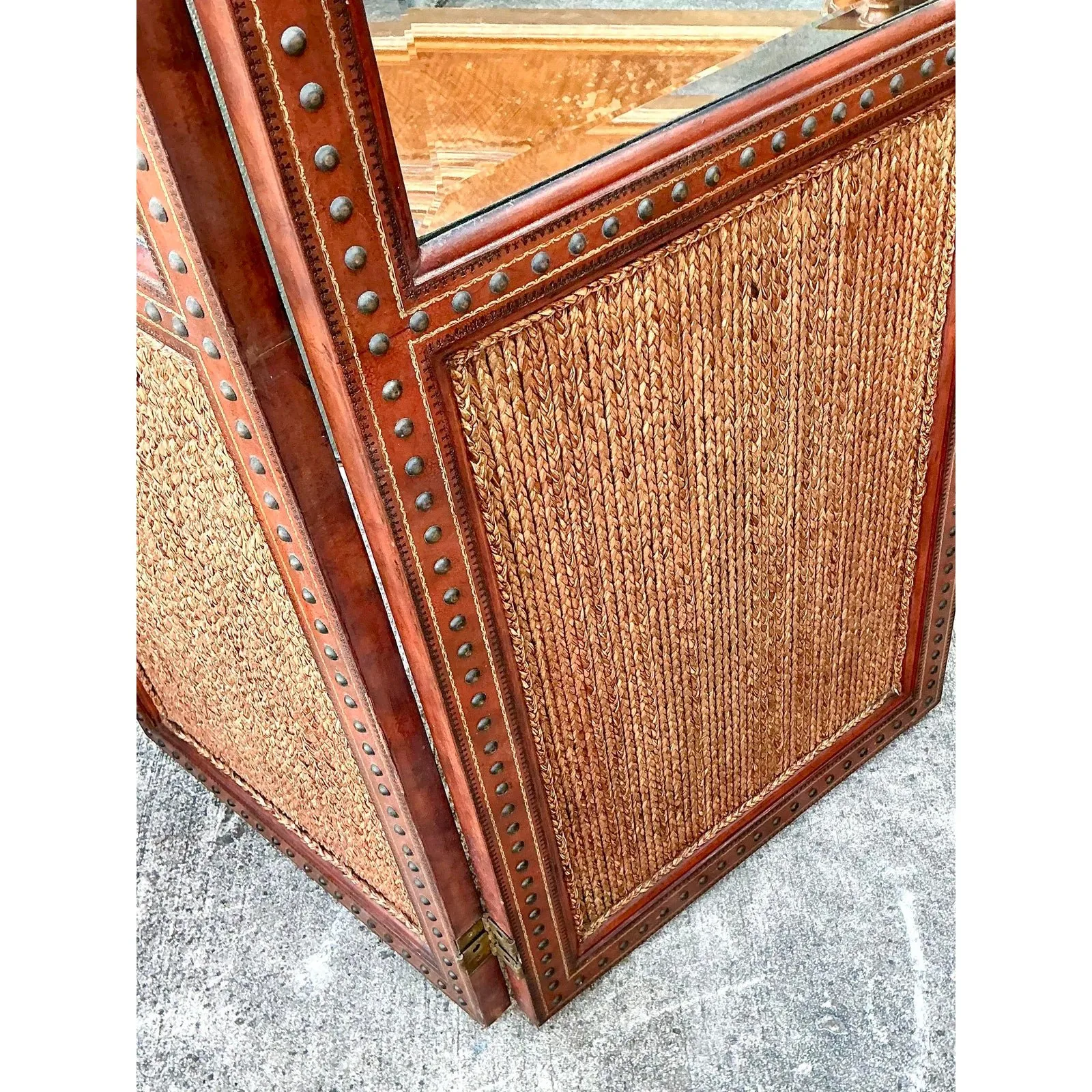 Vintage Maitland Smith Nailhead Leather Screen — additional photo 7