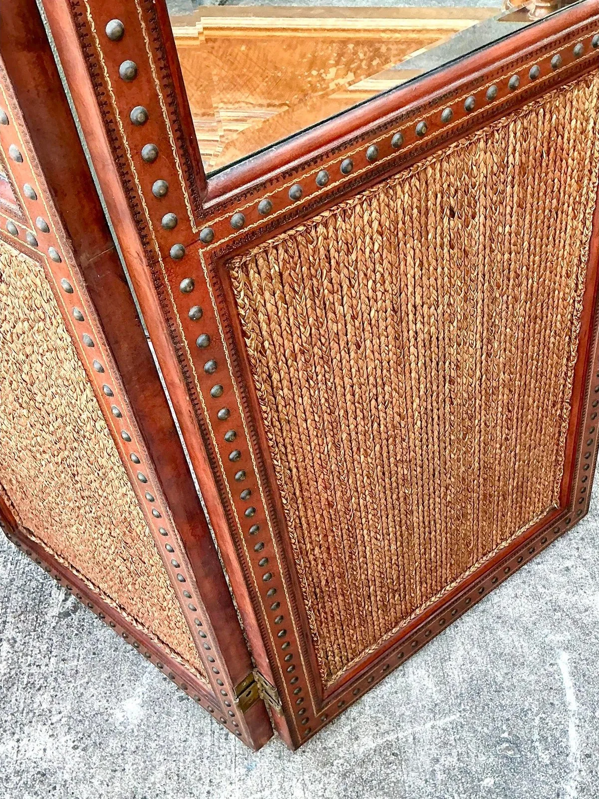 Vintage Maitland Smith Nailhead Leather Screen — additional photo 7