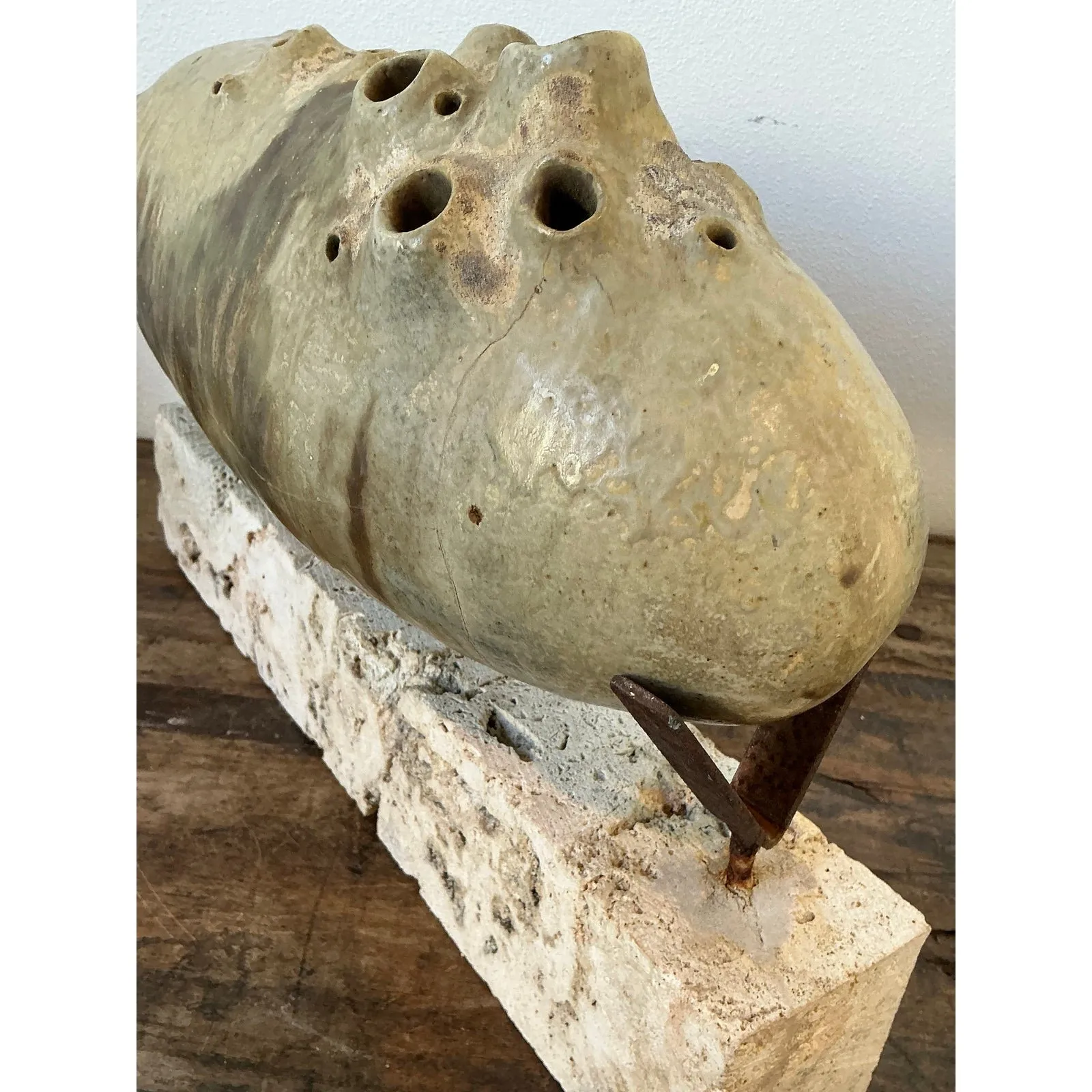 Vintage Original Abstract Studio Pottery Sculpture on Coquina Block Plinth — additional photo 7