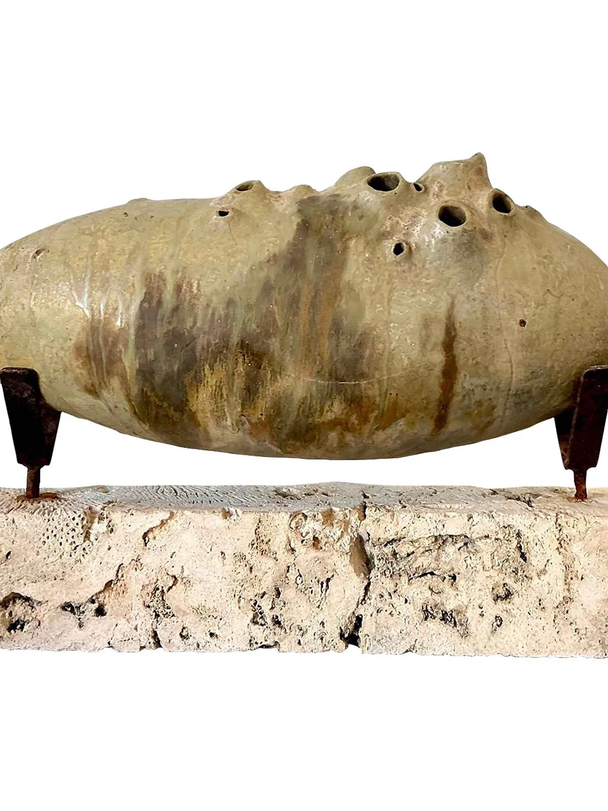 Vintage Original Abstract Studio Pottery Sculpture on Coquina Block Plinth — additional photo 8