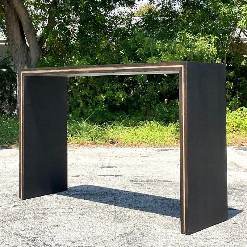 Mid 20th Century Vintage Contemporary Custom Brass Inlay Console Table — additional photo 7