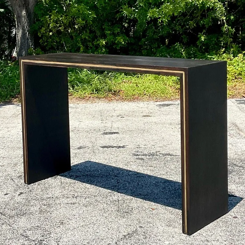 Mid 20th Century Vintage Contemporary Custom Brass Inlay Console Table — additional photo 1