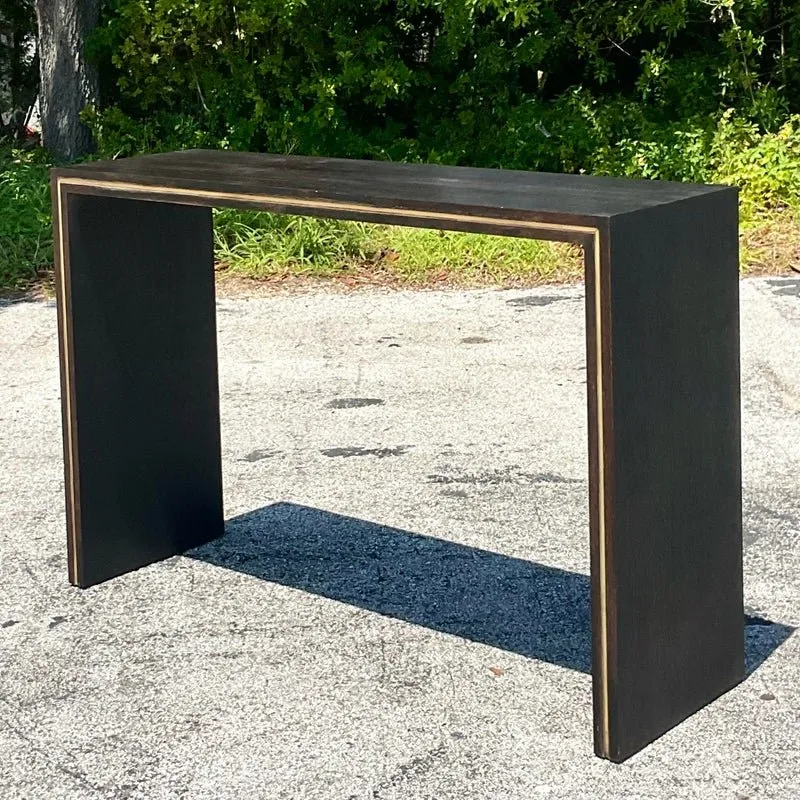 Mid 20th Century Vintage Contemporary Custom Brass Inlay Console Table — additional photo 2
