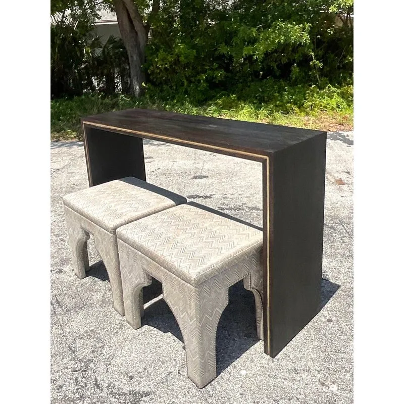 Mid 20th Century Vintage Contemporary Custom Brass Inlay Console Table — additional photo 3