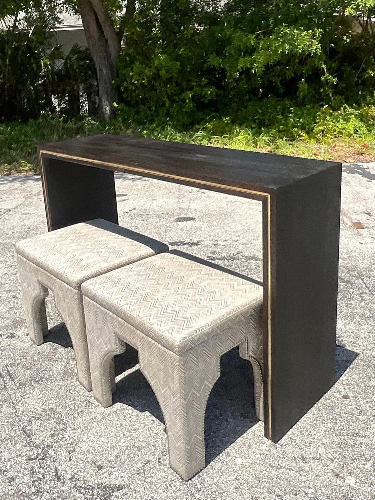 Mid 20th Century Vintage Contemporary Custom Brass Inlay Console Table — additional photo 4