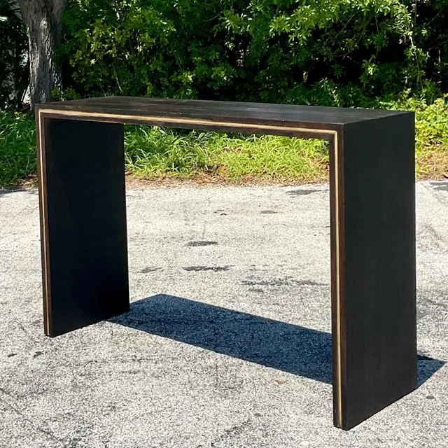 Mid 20th Century Vintage Contemporary Custom Brass Inlay Console Table — additional photo 5