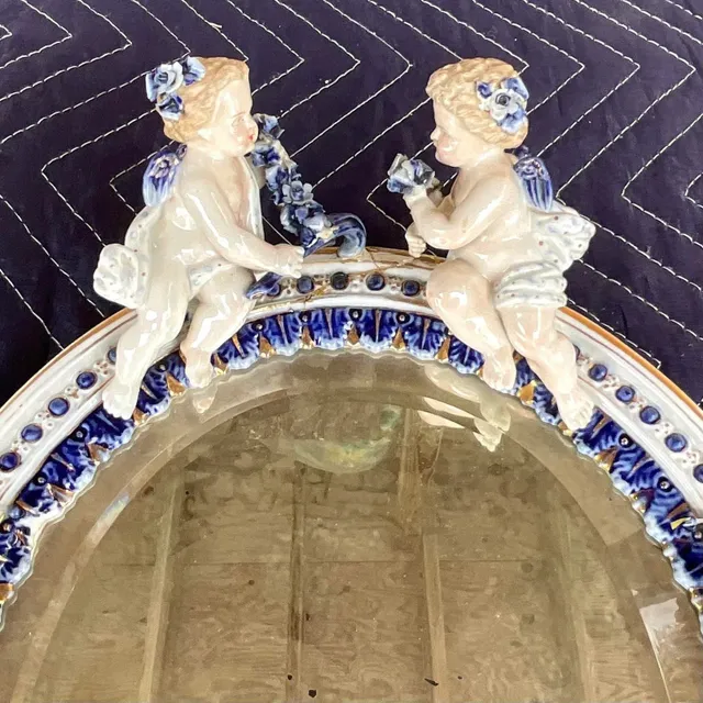 Vintage Boho Glazed Ceramic Putti Cherub Mirror — additional photo 6