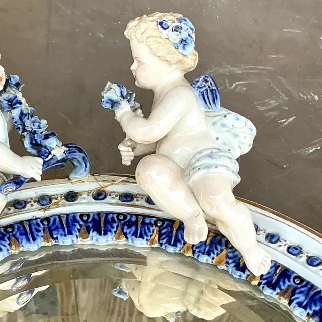 Vintage Boho Glazed Ceramic Putti Cherub Mirror — additional photo 7