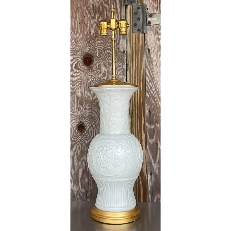 Vintage Regency Blanc De Chine Glazed Ceramic Lamp — additional photo 2