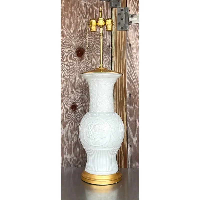 Vintage Regency Blanc De Chine Glazed Ceramic Lamp — additional photo 4