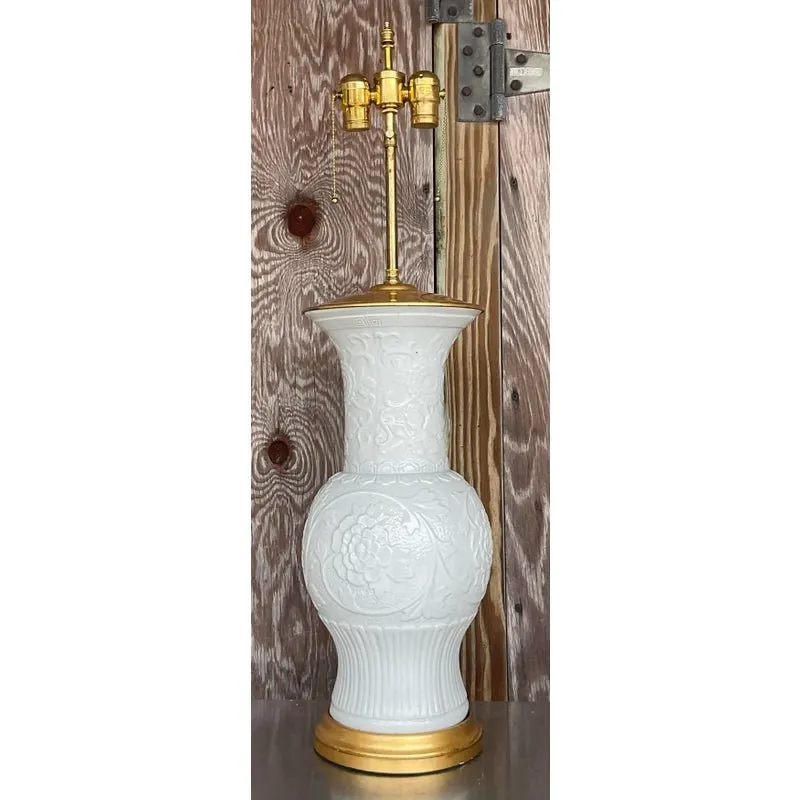 Vintage Regency Blanc De Chine Glazed Ceramic Lamp — additional photo 5