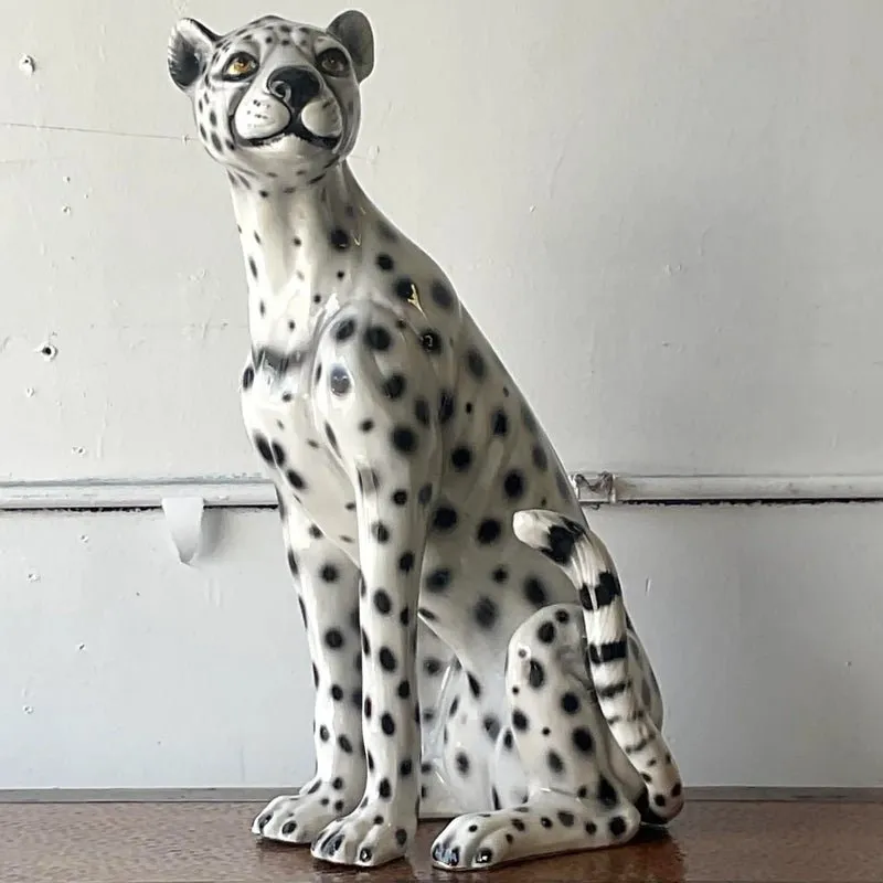 Vintage Boho Italian Glazed Ceramic Cheetah — additional photo 1