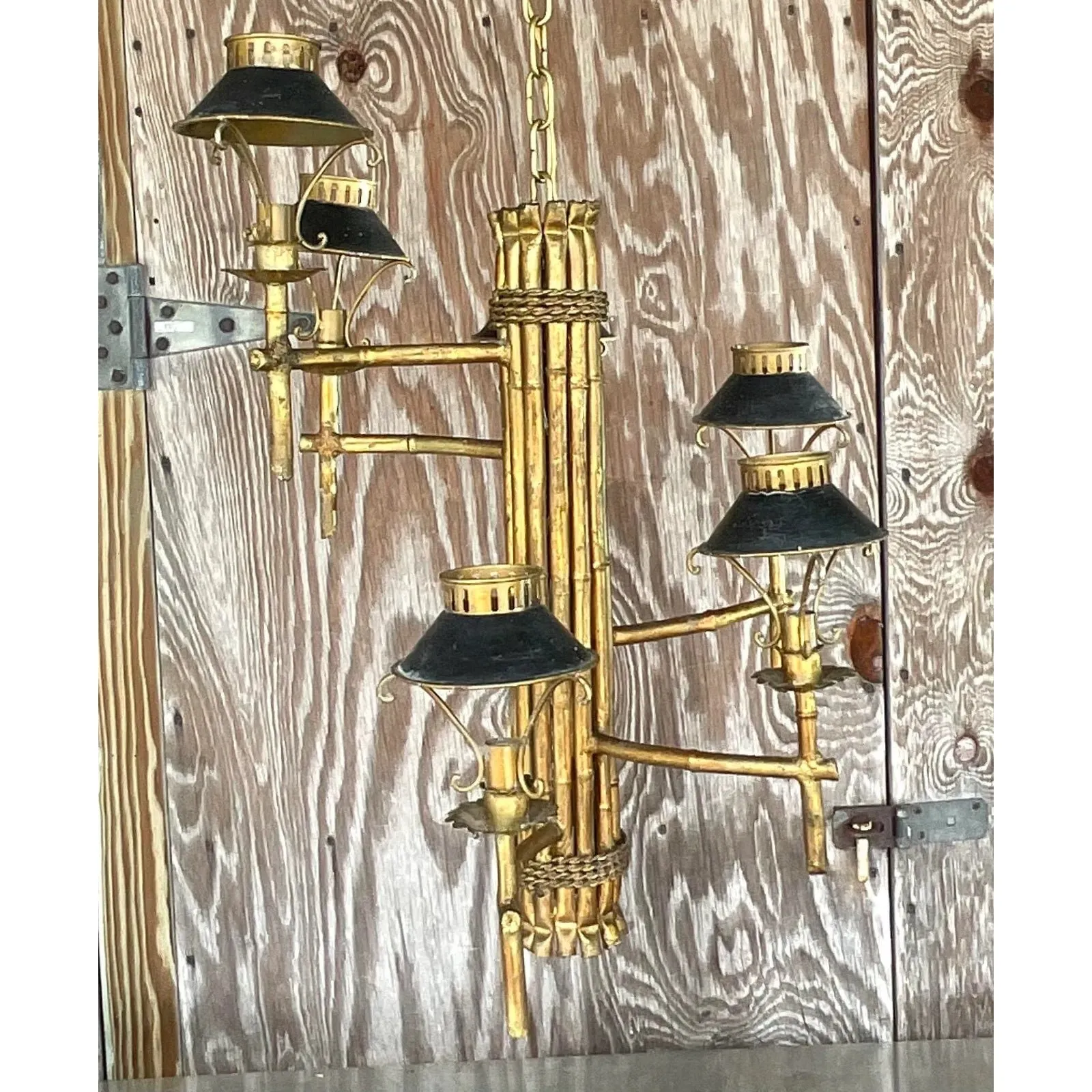 Vintage Late 20th Century Regency Gilt Bamboo Spiral Chandelier — additional photo 8