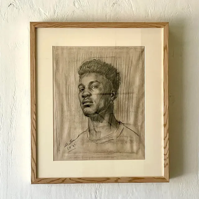 Vintage Portrait Original Pencil Drawing of a Young Man — additional photo 1