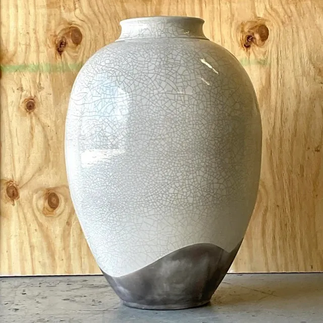 Vintage Boho Crackle Glaze Raku Floor Vase — additional photo 1