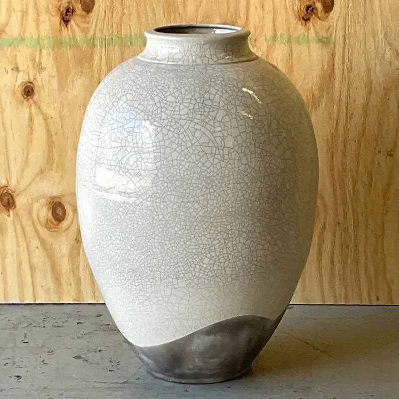 Vintage Boho Crackle Glaze Raku Floor Vase — additional photo 2