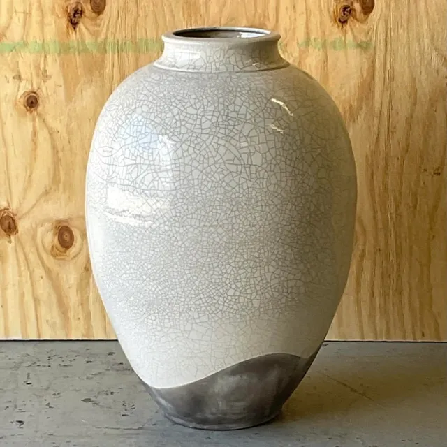 Vintage Boho Crackle Glaze Raku Floor Vase — additional photo 2
