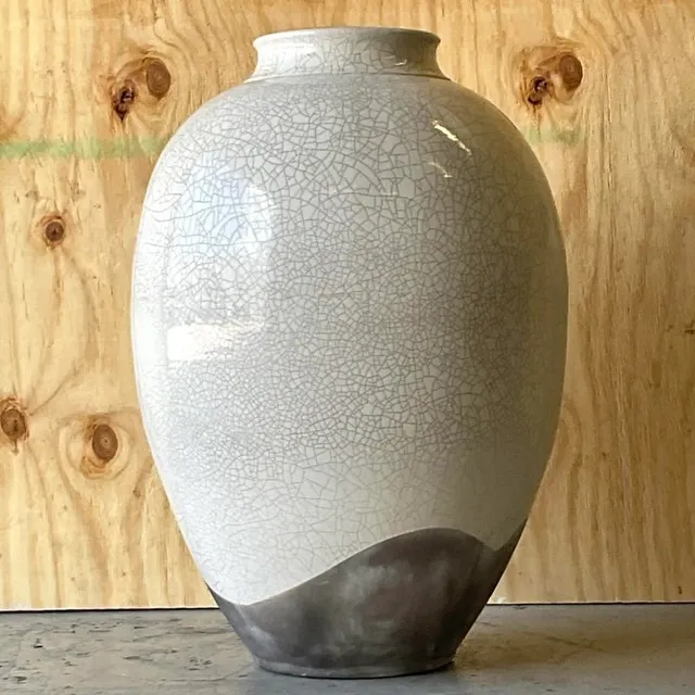 Vintage Boho Crackle Glaze Raku Floor Vase — additional photo 3