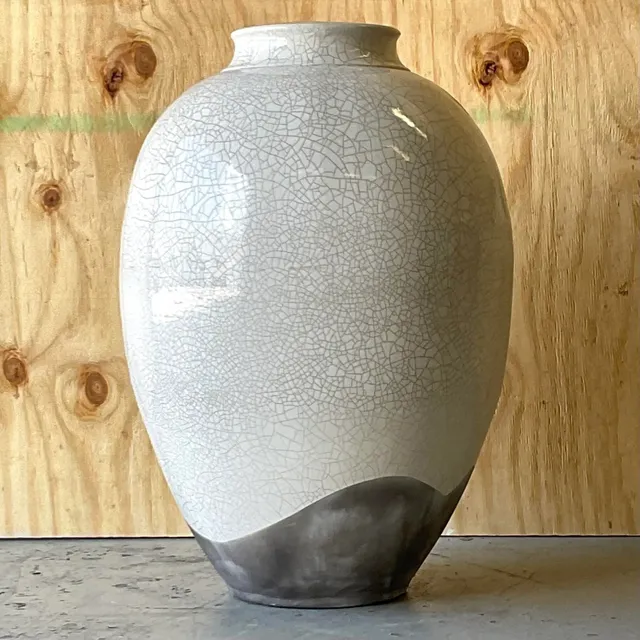 Vintage Boho Crackle Glaze Raku Floor Vase — additional photo 4