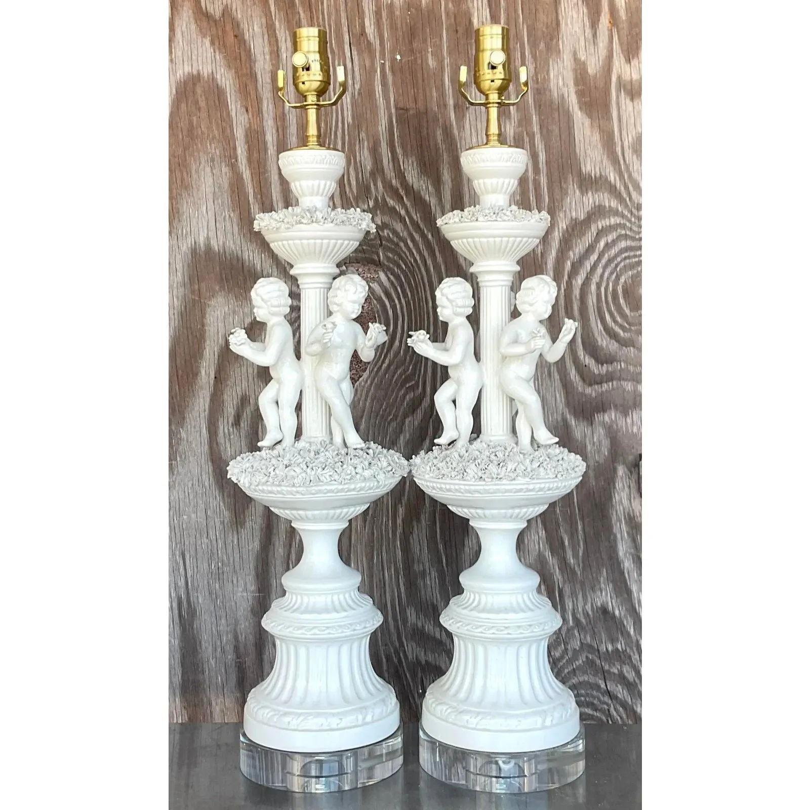 Vintage Regency Glazed Ceramic Putti Style Lamps - a Pair — additional photo 3