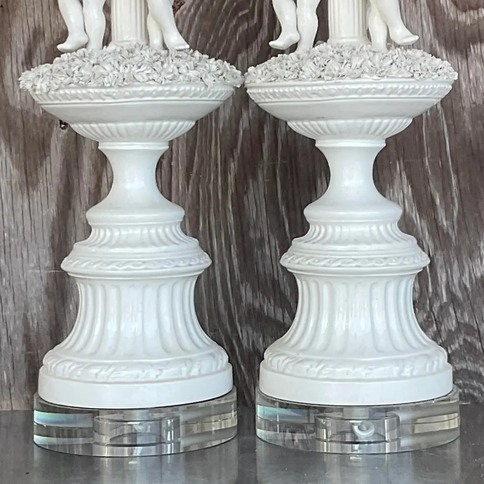 Vintage Regency Glazed Ceramic Putti Style Lamps - a Pair — additional photo 4