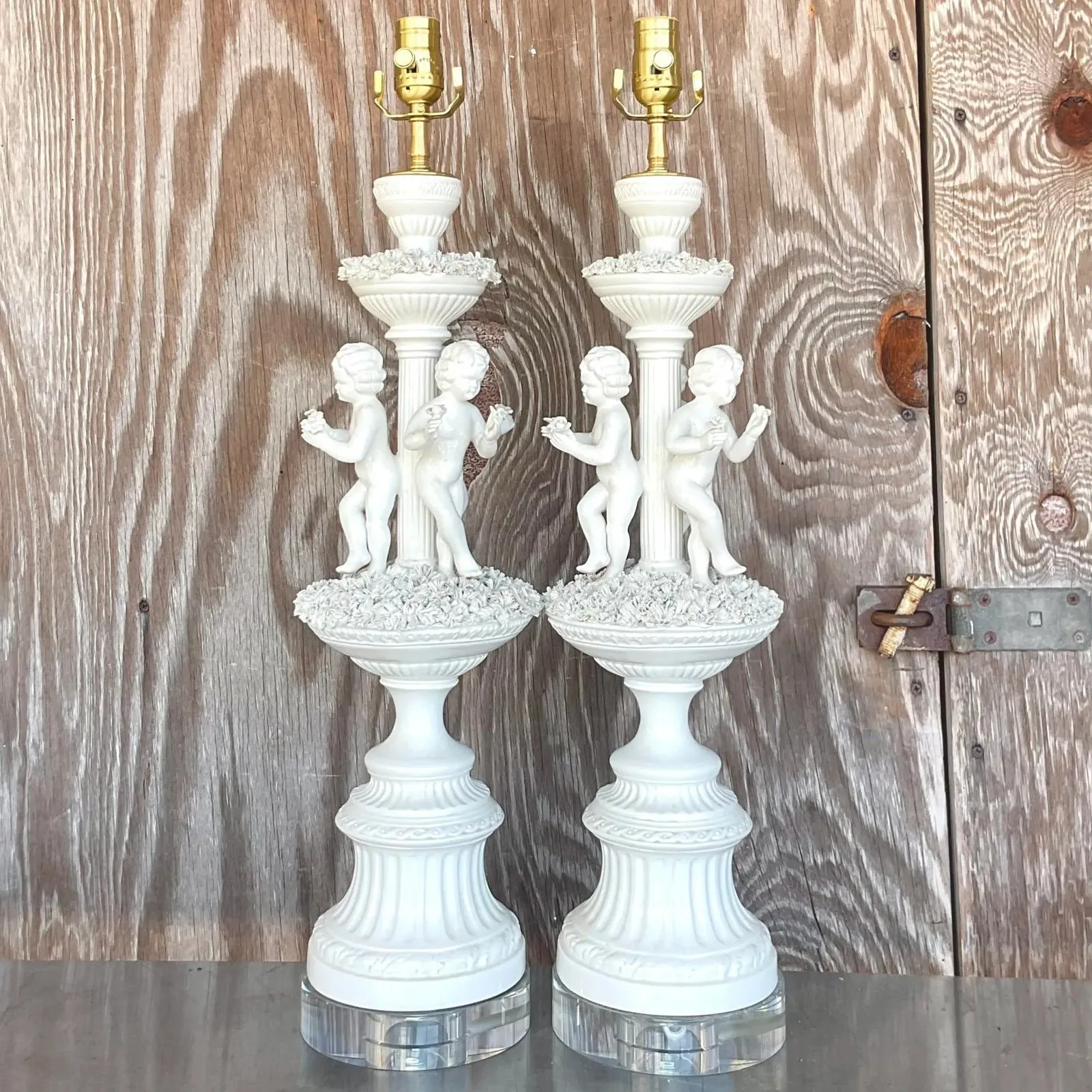 Vintage Regency Glazed Ceramic Putti Style Lamps - a Pair — additional photo 5