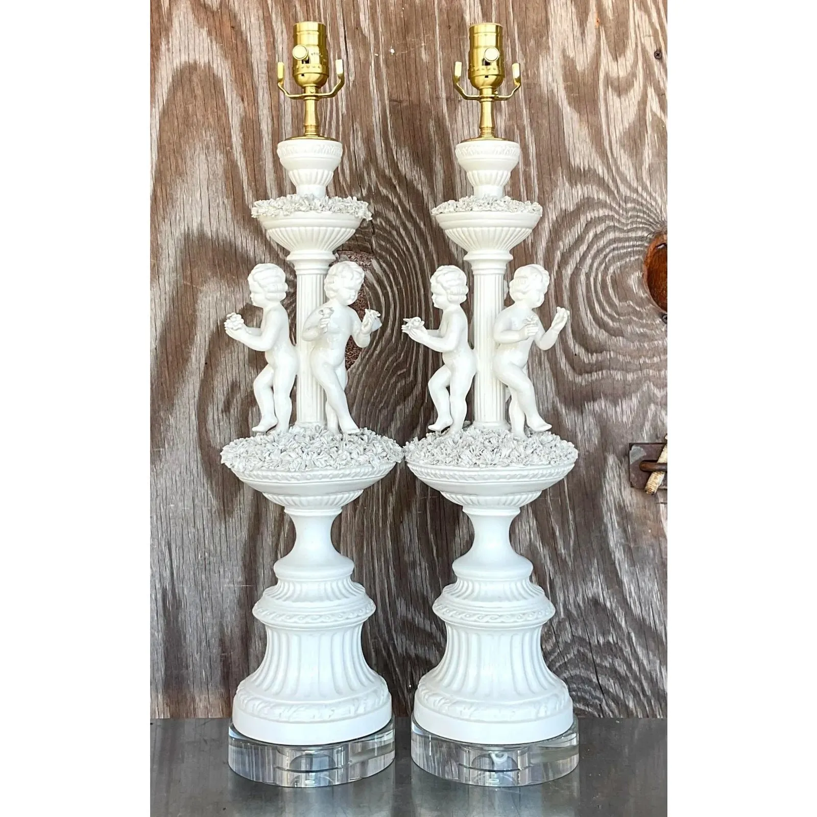 Vintage Regency Glazed Ceramic Putti Style Lamps - a Pair — additional photo 6