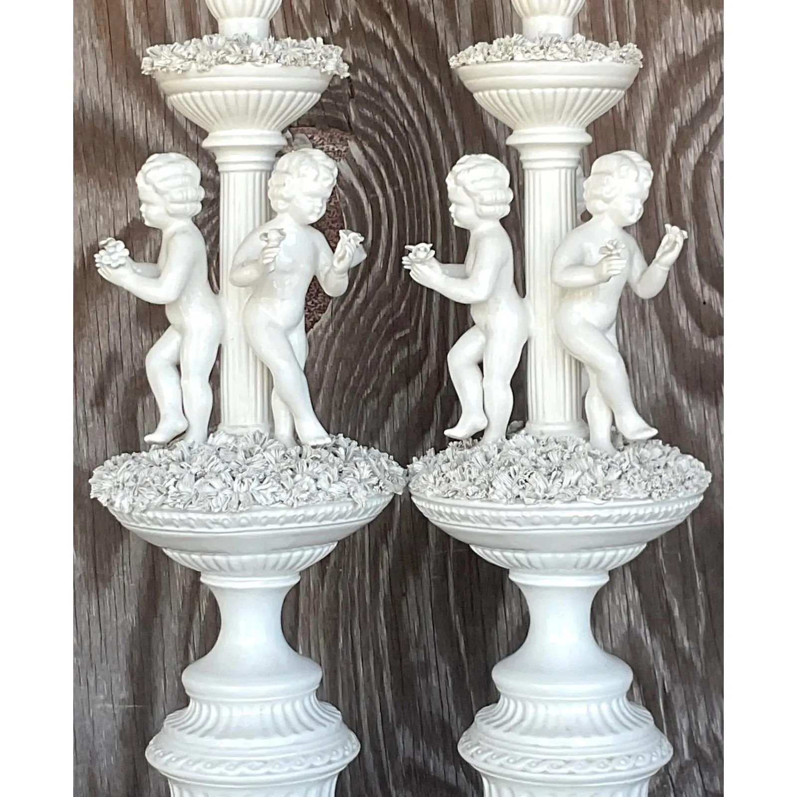 Vintage Regency Glazed Ceramic Putti Style Lamps - a Pair — additional photo 8