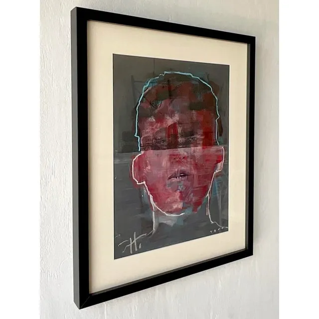 Vintage Abstract Original Signed Oil Portrait Painting on Paper — additional photo 4