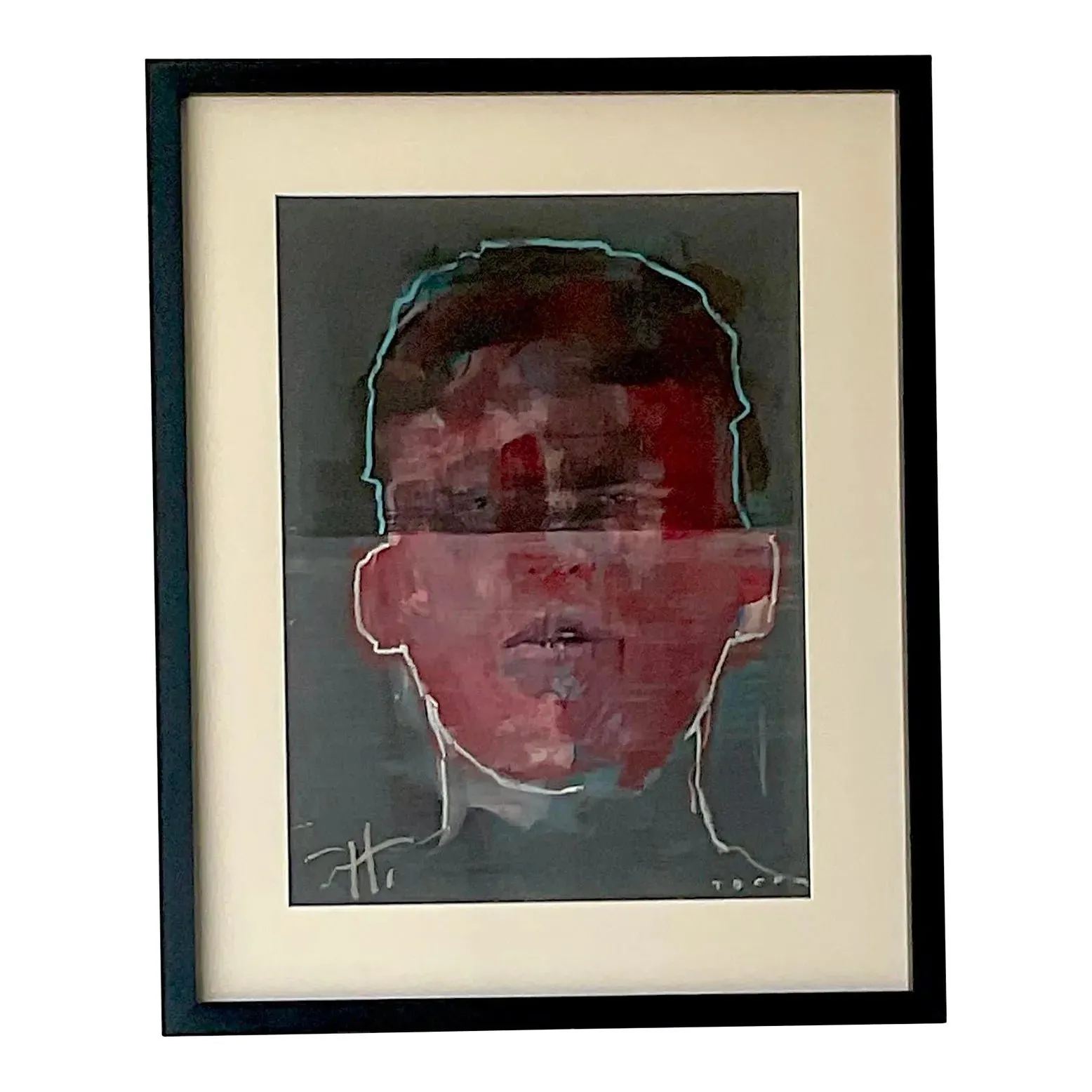 Vintage Abstract Original Signed Oil Portrait Painting on Paper — additional photo 1