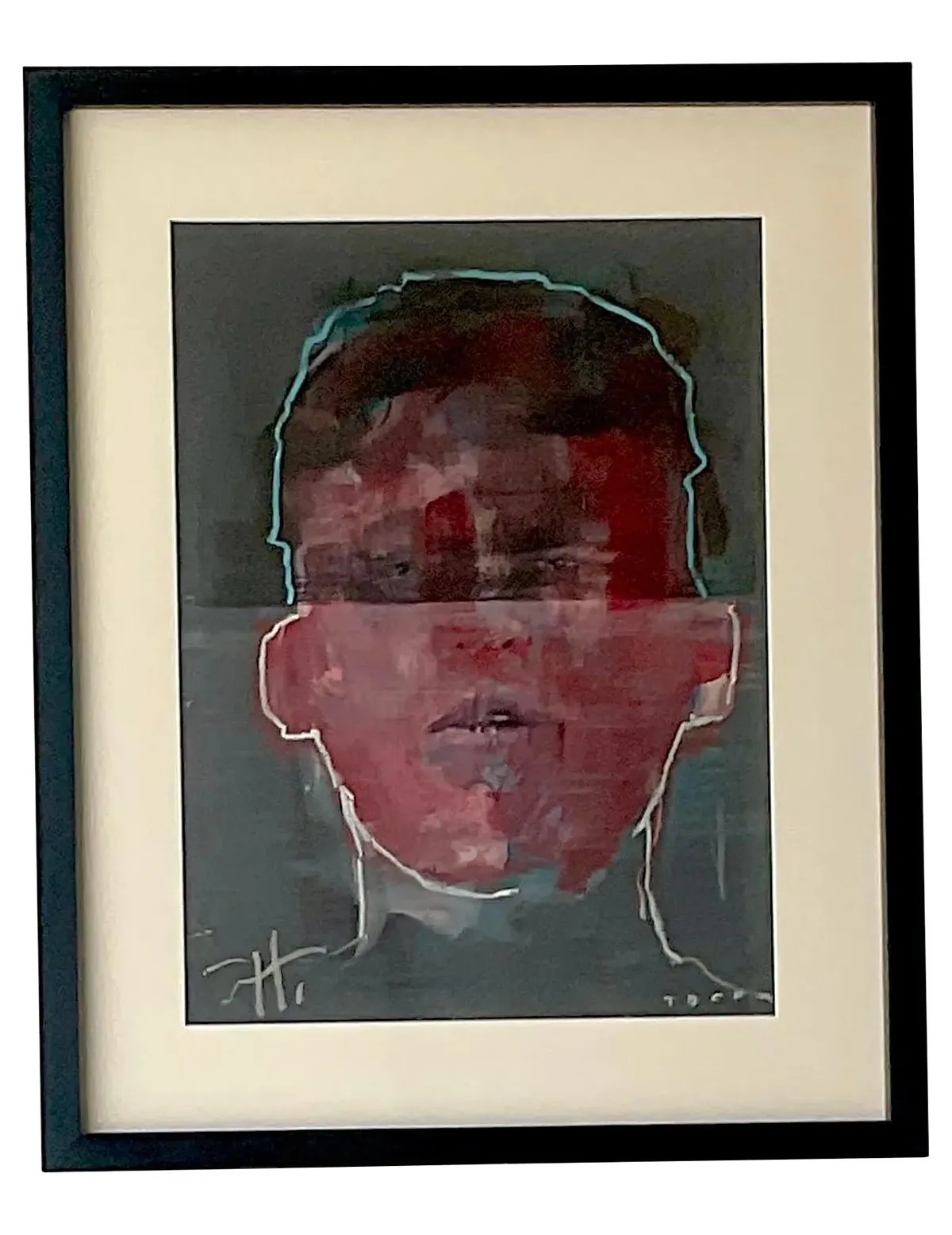 Vintage Abstract Original Signed Oil Portrait Painting on Paper