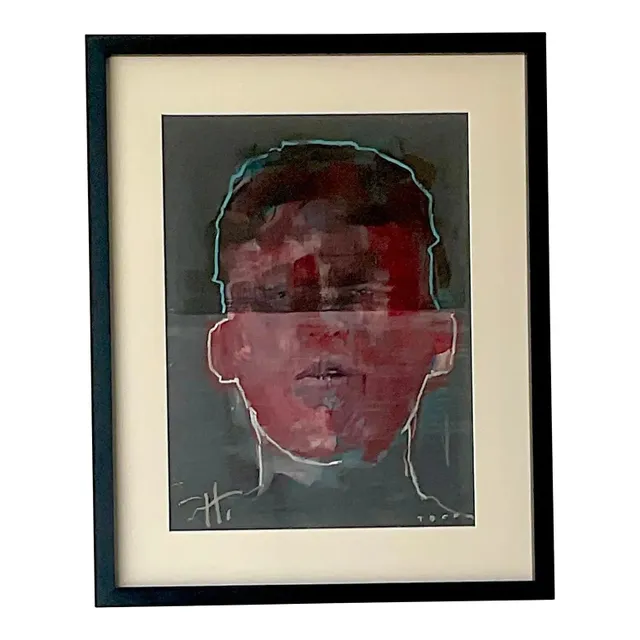 Vintage Abstract Original Signed Oil Portrait Painting on Paper — additional photo 1