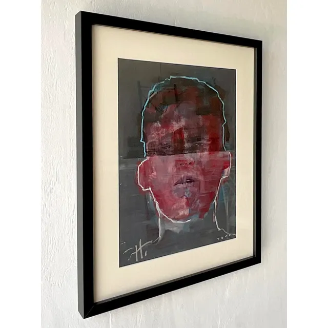 Vintage Abstract Original Signed Oil Portrait Painting on Paper — additional photo 2