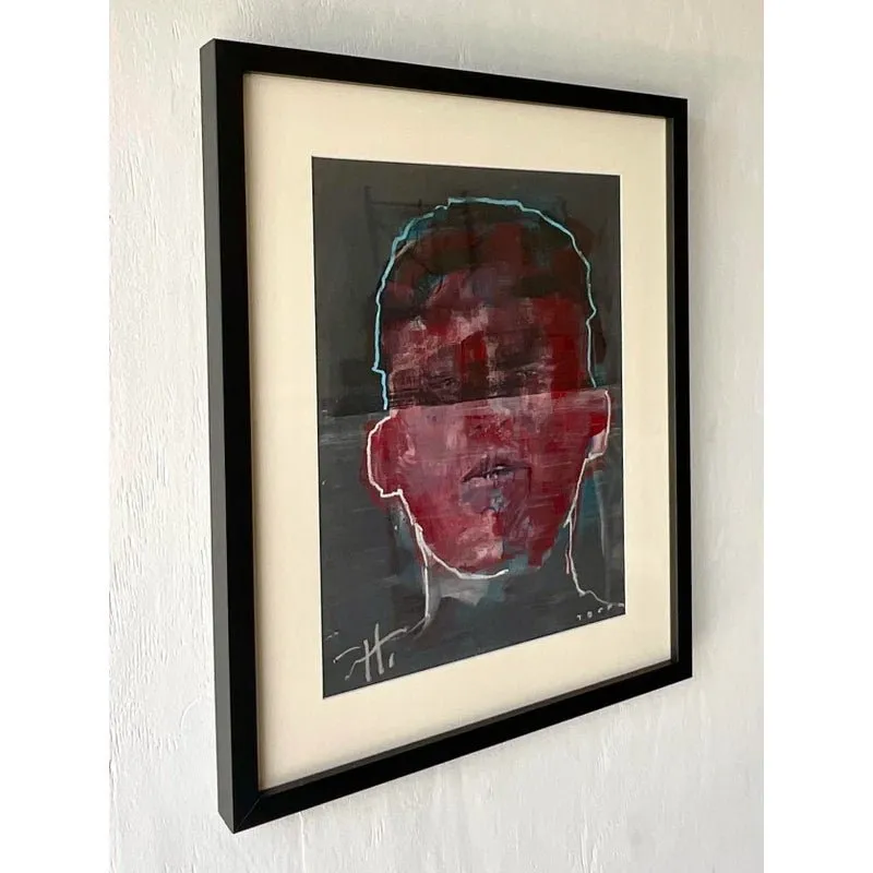 Vintage Abstract Original Signed Oil Portrait Painting on Paper — additional photo 3