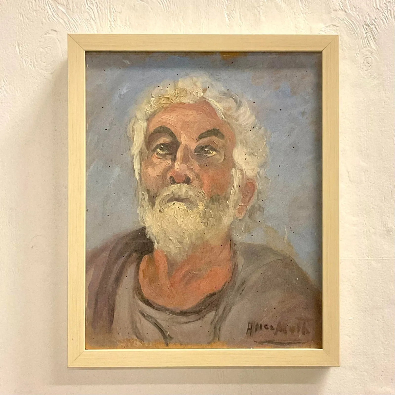 Vintage Boho Signed Original Oil Portrait on Board — additional photo 1
