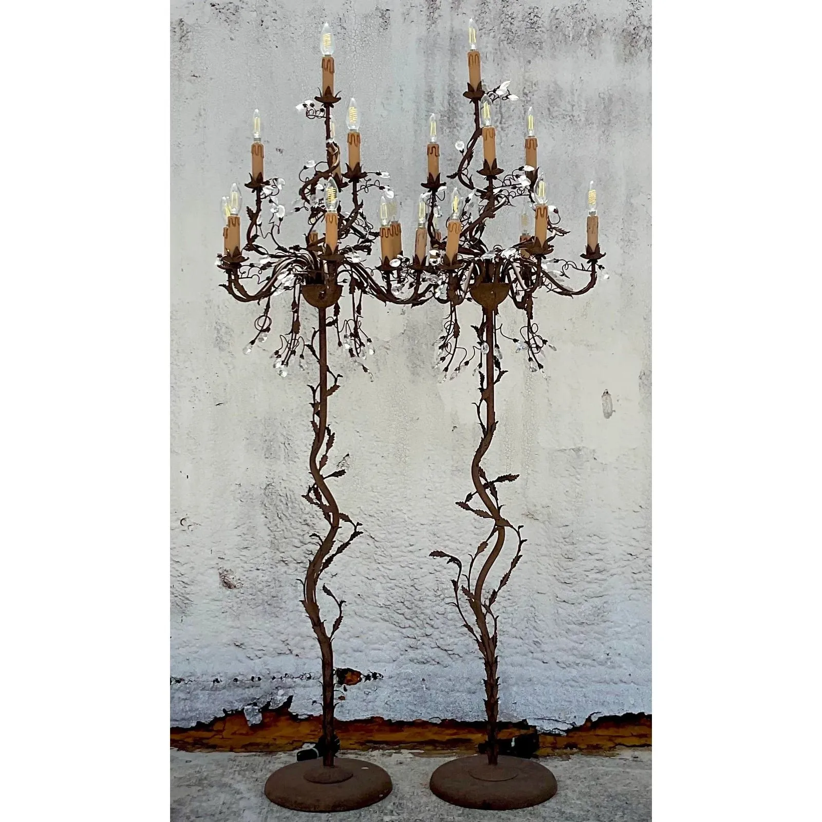 Vintage Boho Patinated Crystal Teardrop Floor Chandelier Lamps - a Pair — additional photo 4