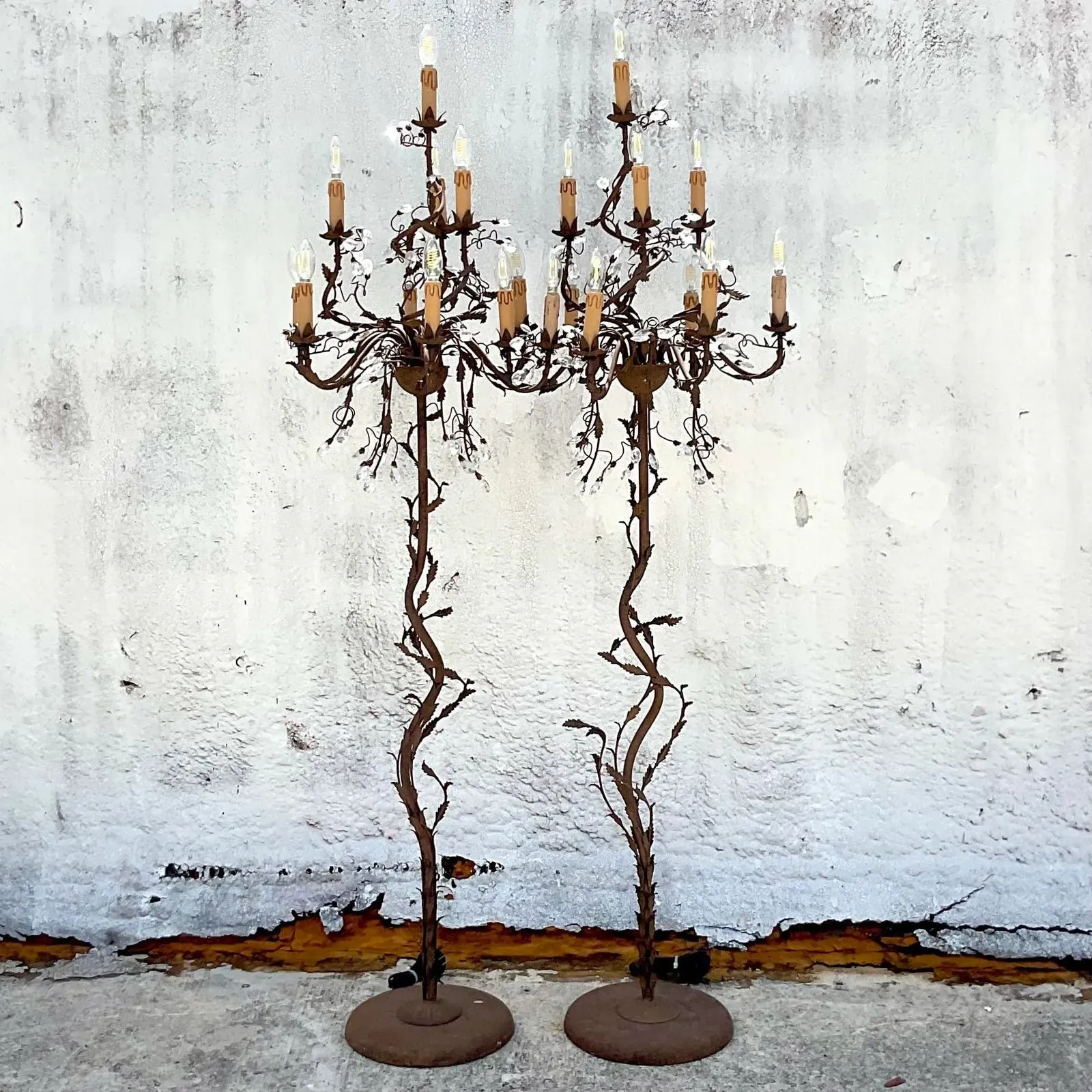 Vintage Boho Patinated Crystal Teardrop Floor Chandelier Lamps - a Pair — additional photo 8