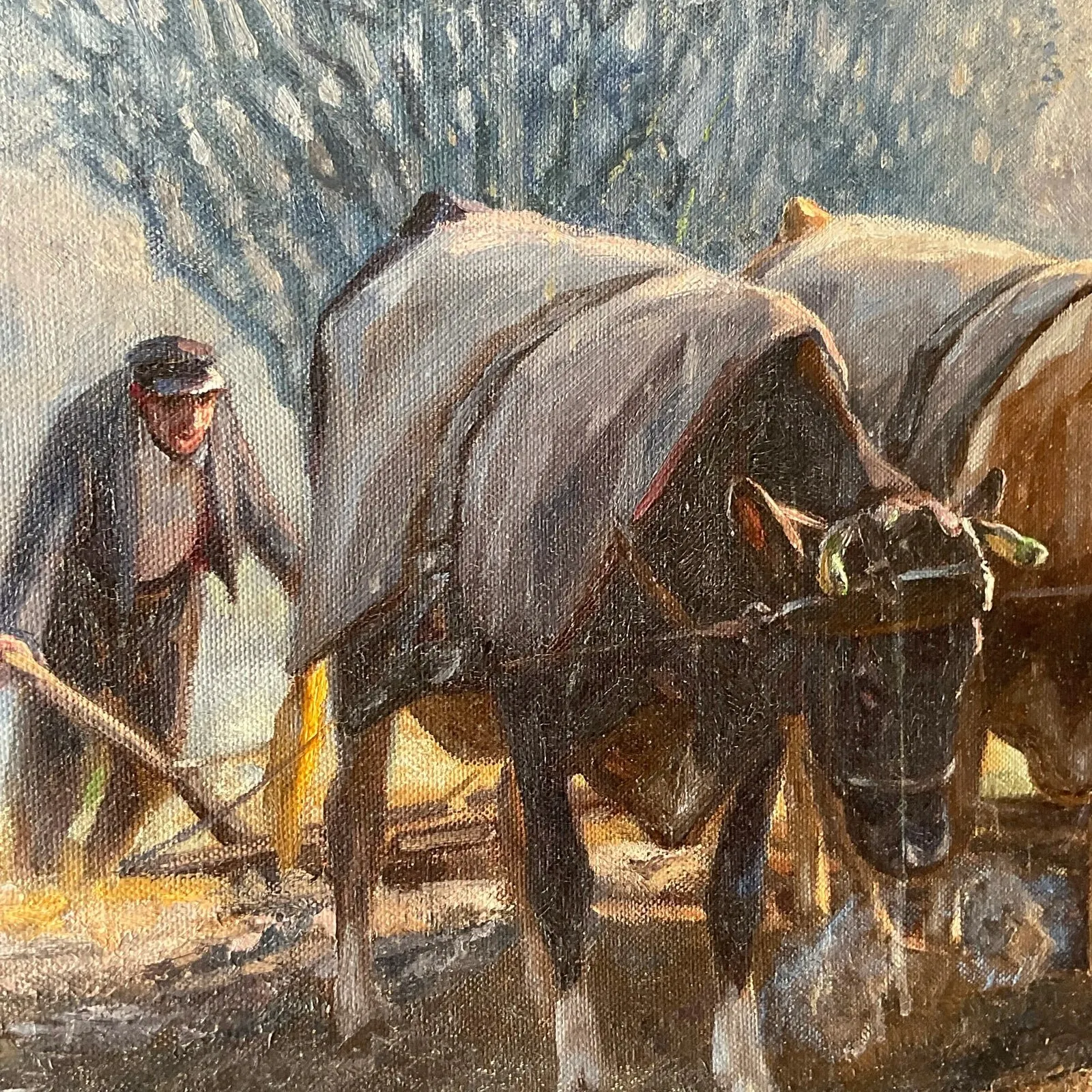 Vintage Boho Original Oil Pastoral Painting Signed Eugen Osswald — additional photo 6
