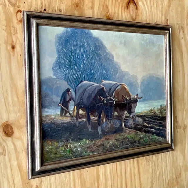 Vintage Boho Original Oil Pastoral Painting Signed Eugen Osswald — additional photo 3