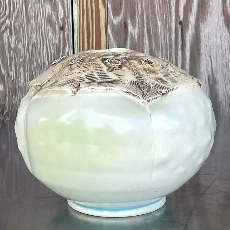 Vintage Boho Signed Studio Pottery Vase - Pottery, 7.5W x 7H