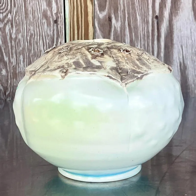 Vintage Boho Signed Studio Pottery Vase - Pottery, 7.5W x 7H — additional photo 1